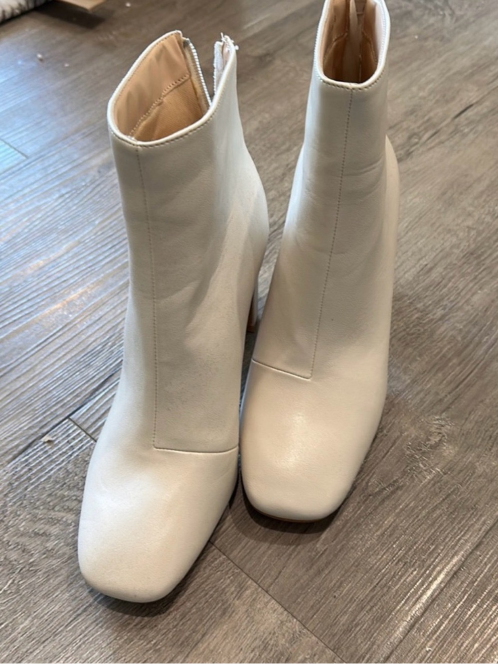 Lulu's Cream Chunky Heel Ankle Boots